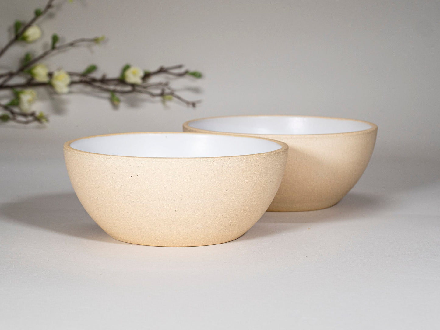 Breakfast Salad Soup Bowl White/Sandy Stoneware Handmade