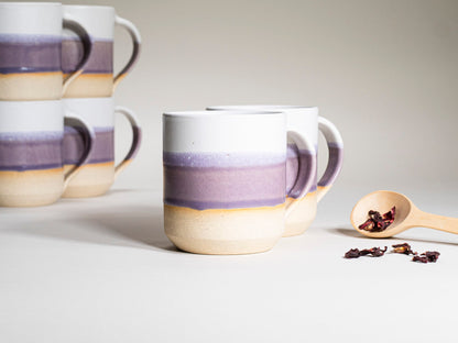 Ceramic Coffee Tea Mug with Handle Purple White 14 oz Stoneware