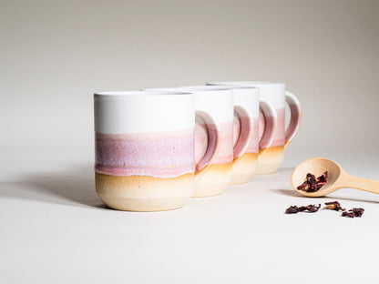 Ceramic Coffee Tea Mug with Handle Pink White 14 oz Stoneware