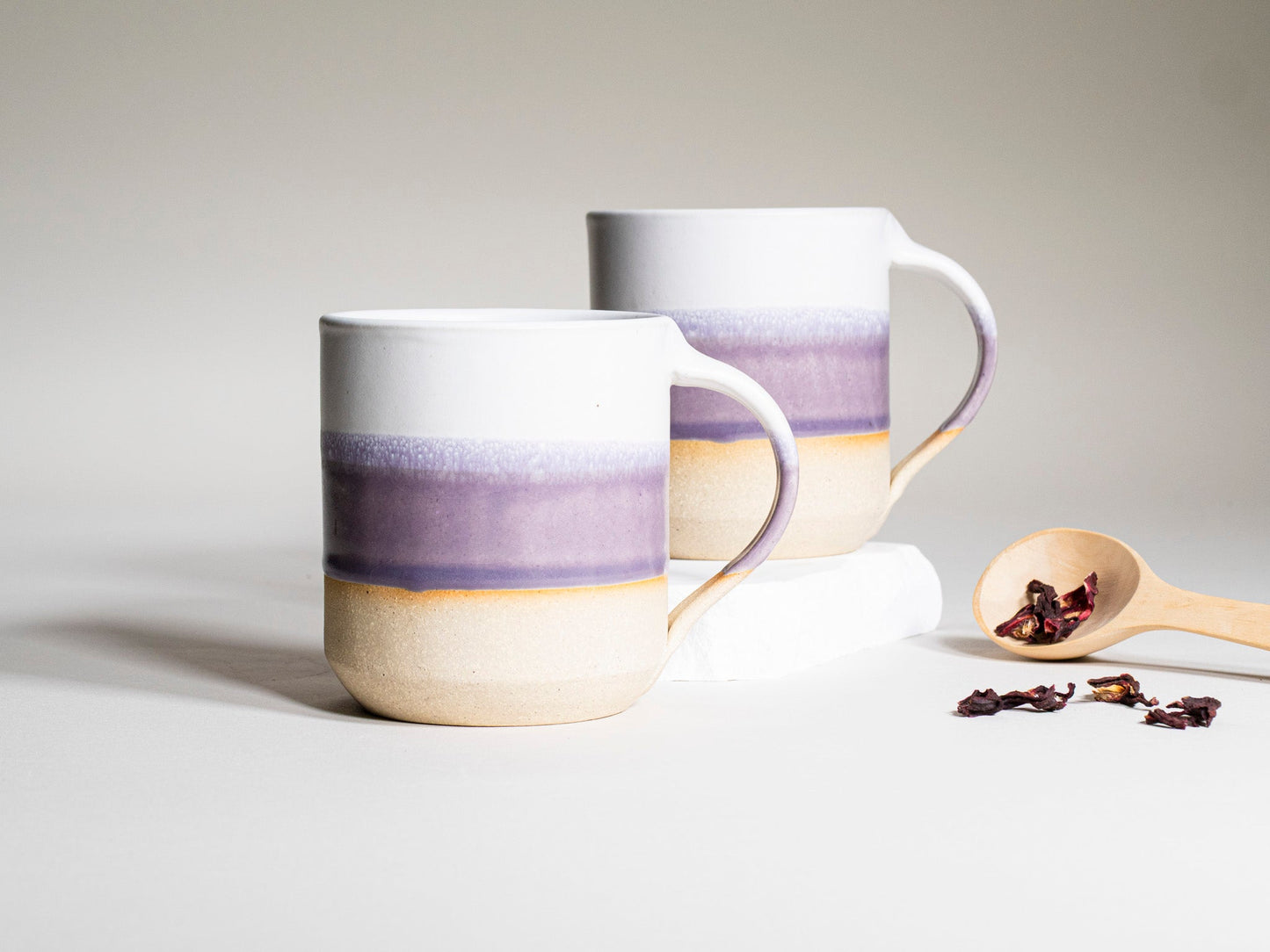 Ceramic Coffee Tea Mug with Handle Purple White 14 oz Stoneware