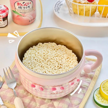 Kawaii Pastel Gingham Ramen Bowl With Lid
