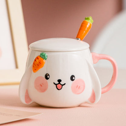 Ceramic Bunny Mug With Lid & Carrot Spoon