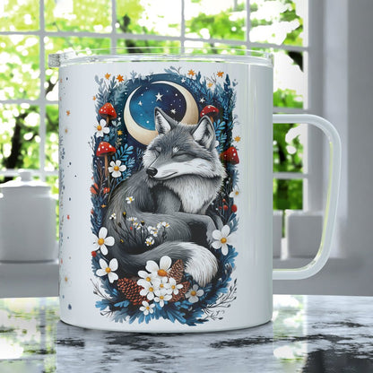 Woodland Winter Sleeping Wolf Insulated Travel Mug